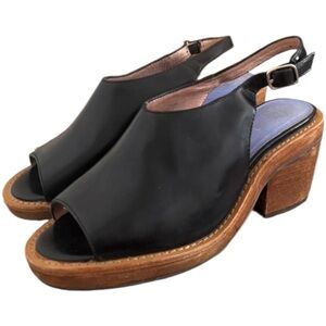 Vintage Jeffrey Campbell Black Leather Slingback Platform Mules, 7.5